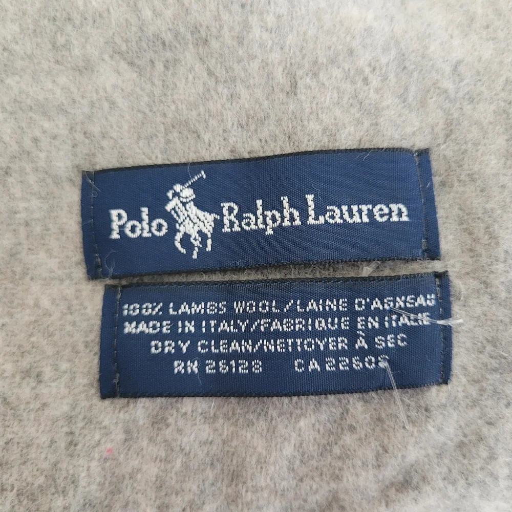Polo Ralph Lauren 100% Lambs Wool Big Pony Scarf Gray W Fringe